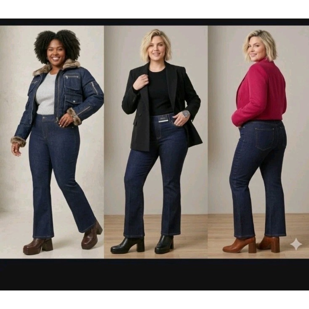 SPANX EveryWear Pull-On Flare Jeans Denim Tummy Control - Size 3X Raw Indigo